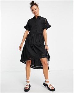 Черное платье рубашка с вышивкой ришелье Topshop