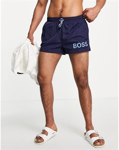 Темно синие короткие шорты для плавания с крупным логотипом BOSS Mooneye Boss bodywear