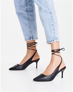 Черные туфли лодочки с завязками на щиколотке New look