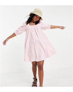 Розовое присборенное мини платье с квадратным вырезом New Look New look petite