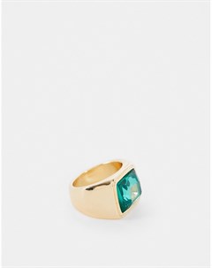 Золотистое кольцо с зеленым камнем Asos design