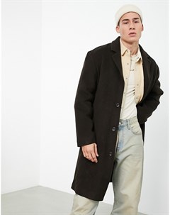 Коричневое длинное пальто свободного кроя из материала с добавлением шерсти Asos design