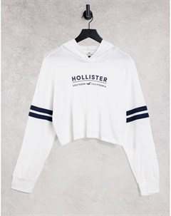 Белое худи с длинными рукавами и логотипом Hollister