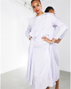 Лиловое выбеленное атласное платье миди с драпировкой спереди и складками Asos edition