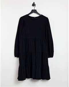Ярусное свободное платье мини черного цвета с длинными рукавами Mino Monki