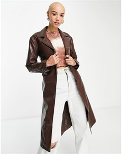 Удлиненная коричневая куртка из искусственной кожи Glamorous