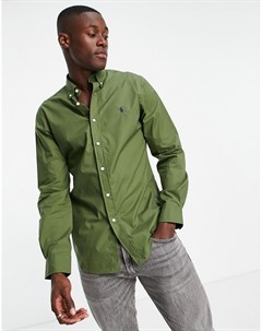 Зеленая поплиновая рубашка узкого кроя с маленьким логотипом и застежкой на пуговицах Polo ralph lauren