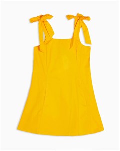 Желтое платье мини с завязками на плечах Topshop
