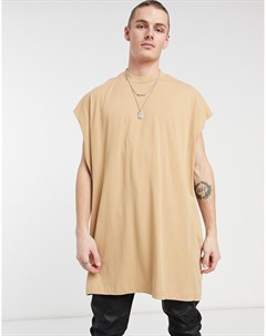 Светло коричневая длинная футболка в стиле oversized без рукавов Asos design