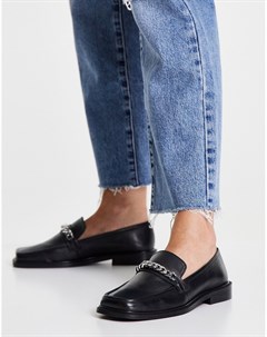 Черные кожаные лоферы с квадратным носком и цепочкой Marcia Asos design