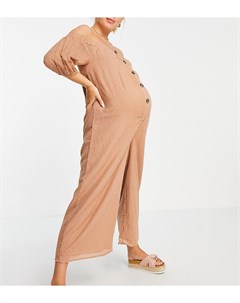Комбинезон песочного цвета из ткани добби на пуговицах с открытыми плечами ASOS DESIGN Maternity Asos maternity