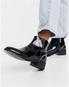 Черные лакированные ботинки на плоской подошве с отделкой стразами на каблуке River island