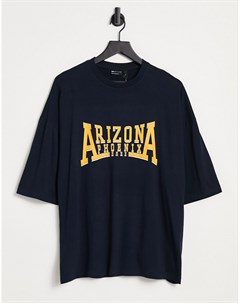 Темно синяя футболка в стиле oversized из органического хлопка с принтом Arizona в университетском с Asos design