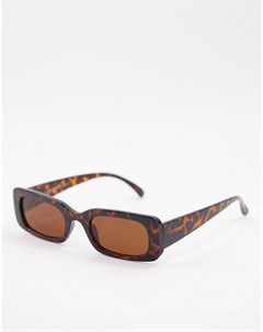 Темно коричневые солнцезащитные очки в прямоугольной оправе New look