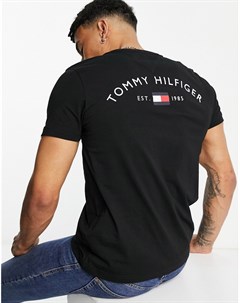 Черная футболка с принтом логотипа флага на спинке Tommy hilfiger
