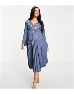 Синее плиссированное платье миди с вышивкой ASOS DESIGN Maternity Asos maternity
