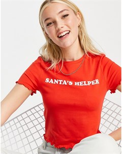 Укороченная новогодняя футболка красного цвета с надписью Santa s Helper Asos design