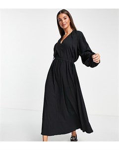 Фактурное платье миди черного цвета с присборенной юбкой и завязкой ASOS DESIGN Tall Asos tall