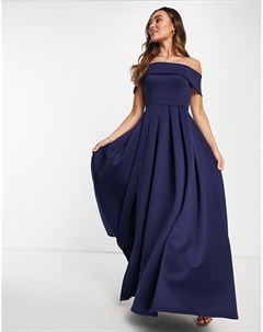 Темно синее платье макси для выпускного с широким вырезом и карманами Black Label True violet