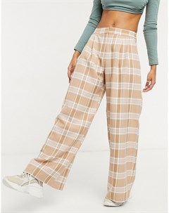 Бежевые свободные брюки в клетку в винтажном стиле Ultimate Asos design