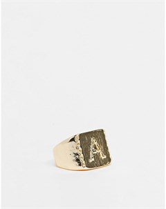 Глянцевое кольцо печатка с буквой A золотистого цвета Asos design