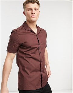 Рубашка классического кроя коричневого цвета с короткими рукавами и отложным воротником Asos design