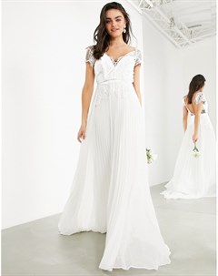 Свадебное платье с кружевом глубоким вырезом и плиссированной юбкой Asos edition