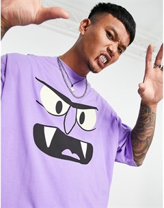 Ярко фиолетовая oversized футболка на Хэллоуин с принтом монстров Asos design
