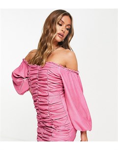 Эксклюзивное блестящее платье мини розового цвета со сборками и объемными рукавами Collective the label