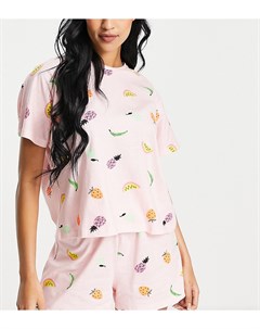 Розовый пижамный комплект с футболкой и шортами с принтом в виде фруктов ASOS DESIGN Tall Asos tall