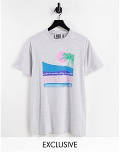 Серая меланжевая футболка с принтом пальмы Inspired Reclaimed vintage