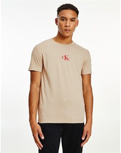 Светло бежевая футболка с логотипом New Iconic Essential Calvin klein jeans