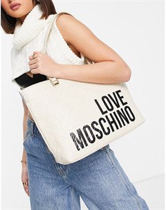 Стеганая сумка тоут цвета слоновой кости с крупным логотипом Love moschino