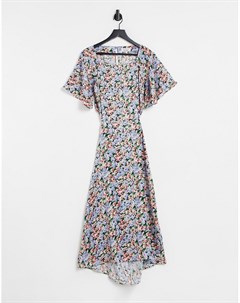 Жаккардовое платье миди с цветочным принтом и объемными рукавами из экологичной ткани & other stories