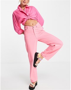 Розовые широкие брюки с V образным вырезом спереди из смесового органического хлопка Lara Weekday
