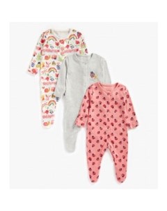 Ползунки Маленькие жучки 3 шт розовый белый серый Mothercare