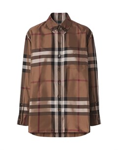Шелковая клетчатая рубашка коричневого цвета Burberry