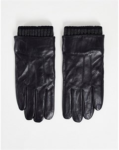 Черные кожаные перчатки с манжетами в рубчик Boardmans