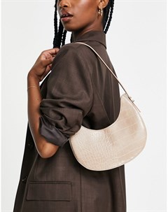 Кремовая сумка на плечо изогнутой формы с длинным ремешком и крокодиловым принтом Asos design