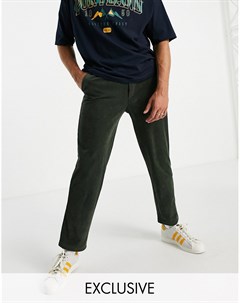 Вельветовые брюки цвета хаки без застежки Inspired Reclaimed vintage