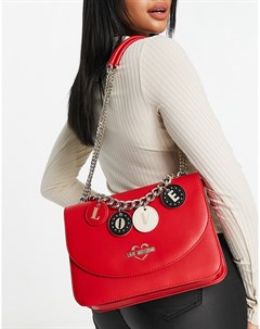 Красная стеганая сумка на плечо с декоративной цепочкой Love moschino