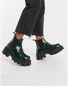 Ботинки челси бутылочного зеленого цвета с квадратным носком на массивной подошве Topshop