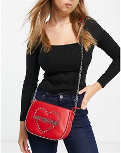 Красная сумка через плечо с логотипом в виде сердца Love moschino