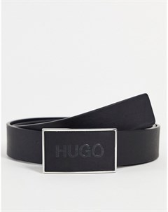 Черный кожаный ремень с логотипом Hugo