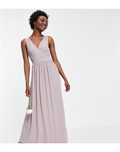 Светло серое шифоновое платье для подружки невесты с запахом на лифе Bridesmaid Tfnc tall