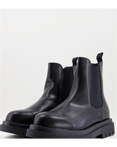 Черные минималистичные ботинки челси для широкой стопы из искусственной кожи на толстой подошве Truffle collection