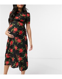Чайное платье миди с пуговицами и принтом с розами ASOS DESIGN Maternity Asos maternity