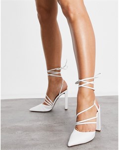 Белые туфли на высоком каблуке с завязками вокруг ноги Paisley Asos design