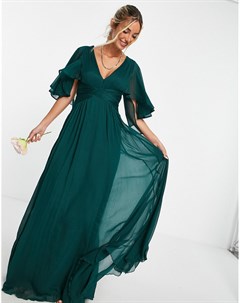 Платье макси хвойно зеленого цвета с присборенным лифом драпировкой расклешенными короткими рукавами Asos design