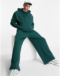 Темно зеленый спортивный костюм в стиле oversized из худи и джоггеров с широкими штанинами Asos design